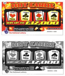 £1 HOT CARDS GAME 1 PRIZE GAME 2 PRIZE GAME 3 PRIZE GAME 4 PRIZE WIN UP TO £12,000 Match 2 cards in any GAME to win PRIZE for that GAME. The National Lottery