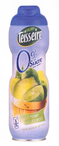 Teisseire 0% de Sucre par verre* Citron Citron Vert