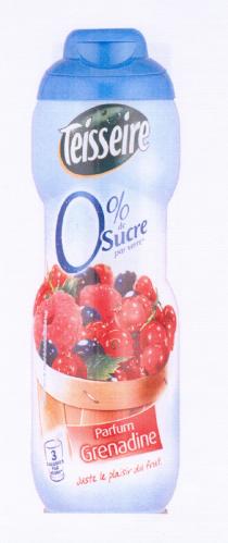 Teisseire 0% de Sucre par verre* Parfum Grenadine Juste le plaisir du fruit.