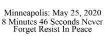 MINNEAPOLIS: MAY 25, 2020 8 MINUTES 46 SECONDS NEVER FORGET RESIST IN PEACE