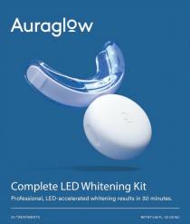 AURAGLOW COMPLETE LED WHITENING KIT PROFESSIONAL, LED-ACCELERATED WHITENING RESULTS IN 30 MINUTES. 20 TREATMENTS NET WT 0.68 FL. OZ (20 ML)