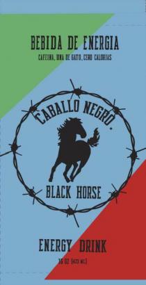 BEBIDA DE ENERGIA, CAREINA, UNA DE GATO, CERO CALORIAS, CABALLO NEGRO, BLACK HORSE, ENERGY DRINK, 16 OZ [473 ML]
