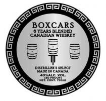 BOXCARS 6 YEARS BLENDED CANADIAN WHISKEY DISTILLER'S SELECT MADE IN CANADA 40% ALC. VOL. (80 PROOF) NET. CONT. 750ML