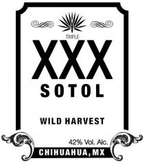 TRIPLE XXX SOTOL WILD HARVEST 42% VOL. ALC. CHIHUAHUA, MX
