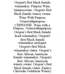 OREGON'S FIRST BLACK FEMALE WINEMAKER. PURPOSE WINE. #PURPOSEWINE. OREGON'S FIRST BLACK FEMALE WINERY OWNER. WINE WITH PURPOSE. #WINEWITHPURSPOSE. CHIWESHE. WINE WITH A PURPOSE. #WINEWITHAPURPOSE. OREGON'S FIRST BLACK FEMALE HEAD WINEMAKER. OREGON'S FIRST BLACK FEMALE WINEMAKER ENOLOGIST. OREGON'S FIRST BLACK WINEMAKER VINTER. OREGON'S FIRST AFRICAN AMERICAN FEMALE WINEMAKER. OREGON'S FIRST AFRICAN AMERICAN WINERY OWNER. OREGON'S FIRST BLACK FEMALE VINTER. EUNICE CHIWESHE GOLDSTEIN WINERY.