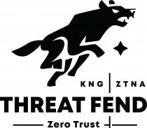 ATTACKING WOLF WITH A STAR BY RIGHT FRONT LEG AND THE TEXT OF KNG ZTNA THREAT FEND ZERO TRUST