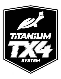 A TURTLE FACING RIGHT WITH TOP HAT OVER THE WORDS TITANIUM TX4 SYSTEM ALL INSIDE A 6-SIDED SHIELD