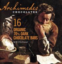 ARCHIMEDES CHOCOLATES 16 ORGANIC 70% DARK CHOCOLATES BARS NET WT. 2.75 OZ (78G) EACH