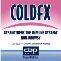 COLDFX STRENGTHENS THE IMMUNE SYSTEM' NON-DROWSY CVT-E002 A DIETARY SUPPLEMENT PATENTED CBP CERTIFIED CHEMBIOPRINT