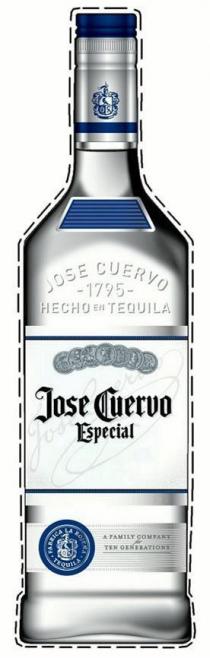 JOSE CUERVO ESPECIAL JOSE CUERVO 1795 HECHO EN TEQUILA A FAMILY COMPANY FOR TEN GENERATIONS FABRICA LA ROJENA TEQUILA
