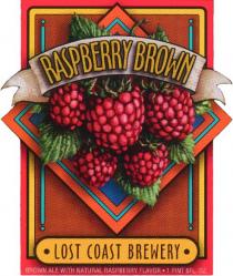 RASPBERRY BROWN LOST COAST BREWERY BROWN ALE WITH NATURLA RASPBERRY FLAVOR 1 PINT 6FL. OZ.