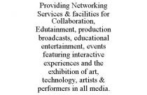 PROVIDING NETWORKING SERVICES & FACILITIES FOR COLLABORATION, EDUTAINMENT, PRODUCTION BROADCASTS, EDUCATIONAL ENTERTAINMENT, EVENTS FEATURING INTERACTIVE EXPERIENCES AND THE EXHIBITION OF ART, TECHNOLOGY, ARTISTS & PERFORMERS IN ALL MEDIA.