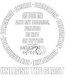 DILIGENCE DESIRE DIRECTION DEDICATION DISCIPLINE DETERMININATION AS FOR ME AND MY DREAMS, FAILURE IS NOT AN OPTION MOJO 6D UNLEASH THE BEAST