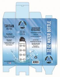 THREE DROPS OF LIFE, 32 OZ, 1000 ML, 7AM, 8 OZ, 9AM, 16 OZ, 11AM, 24 OZ, 1PM, 32 OZ, TRITAN, BPA FREE, MEET YOUR DAILY INTAKE GOALS, TRACK YOUR DAILY WATER INTAKE WITH TIME MARKED DESIGN., HIGH CAPACITY HYDRATION, TRANSPARENT DESIGN FOR EASY MONITORING OF YOUR DAILY WATER ALLOWANCE. HYDRATION REIMAGINED, TOUGH AND IMPACT RESISTANT, FLIP TOP CAP, CONVENIENT CARRYING HANDLE, INSTRUCTIONS, RECOMMENDED HAND WASH ONLY. RINSE WITH WARM SOAPY WATER BEFORE FIRST USE. THIS PRODUCT IS NON-MICROWAVE SAFE. MADE IN CHINA, THREEDROPSOFLIFE.COM, 8 64413 00032 9, 32 OZ WATER BOTTLE