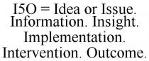 I5O = IDEA OR ISSUE. INFORMATION. INSIGHT. IMPLEMENTATION. INTERVENTION. OUTCOME.
