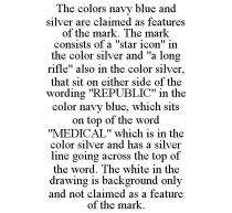 THE COLORS NAVY BLUE AND SILVER ARE CLAIMED AS FEATURES OF THE MARK. THE MARK CONSISTS OF A 
