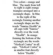 TWO COLORS - ORANGE AND BLUE. THE MARK FROM LEFT TO RIGHT IS EIGHT ORANGE TRIANGLES ARRANGED INTO A RECTANGLE SHAPE. IN BLUE TO THE RIGHT OF THE RECTANGLE FORMING ANOTHER RECTANGLE SHAPE ARE THE WORDS 