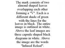 THE MARK CONSISTS OF TWO ALMOND SHAPED LEAVES OVERLAPPING EACH OTHER FORMING A 