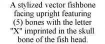 A STYLIZED VECTOR FISHBONE FACING UPRIGHT FEATURING (5) BONES WITH THE LETTER 