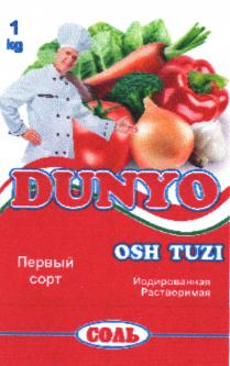 DUNYO OSH TUZI 1 kg Первый сорт Йодированная Растворимая соль