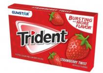 STRAWBERRY TWIST GUMSTAR BURSTING WITH MORE FLAVOR TRIDENT 10 STICK SUGAR FREE GUM WITH XYLITOL STRAWBERRY TWIST ARTIFICIALLY FLAVORED