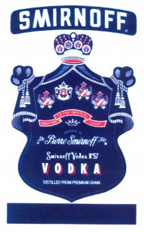 SMIRNOFF, Pierre Smirnoff, VODKA, PURVEYORS TO THE IMPERIAL COURT, PROCESS OF, DISTILLED FROM PREMIUM GRAIN, Smirnoff Vodka № 57