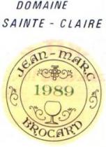 DOMAINE SAINTE - CLAIRE JEAN-MARC BROCARD 1989