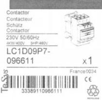 Contactor Contacteur Schütz Contactor 230V 50/60 Hz 4KW/400V 5HP/460V LC1D09P7 096611