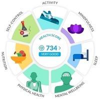 HEALTH SCORE 734 VERY GOOD ACTIVITY MINDFULNESS SLEEP MENTAL WELLBEING PHYSICAL HEALTH NUTRITION SELF-CONTROL