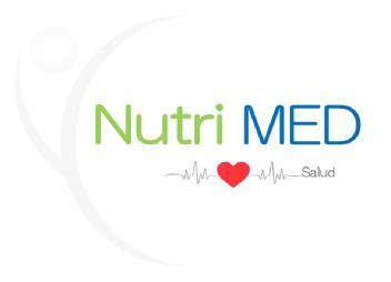 Logotipo de NutriMED Salud. A la izquierda hay dos figuras de arcos yun óvalo de color gris claro. Debajo hay un breve trazo de electrocardiograma y un pequeño corazón rojo.