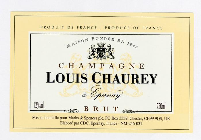 CHAMPAGNE LOUIS CHAUREY à Epernay MAISON FONDÉE EN 1840 BRUT