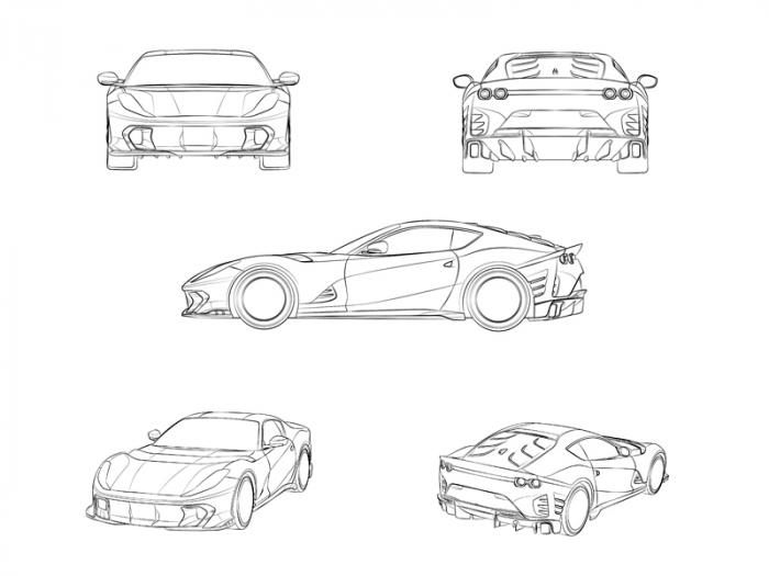 FIGURA DI VETTURA FERRARI 812 COMPETIZIONE - IL MARCHIO CONSISTE NELLA RAPPRESENTAZIONE TRIDIMENSIONALE DI UNA AUTOMOBILE STILIZZATA RIPRODOTTA IN CINQUE