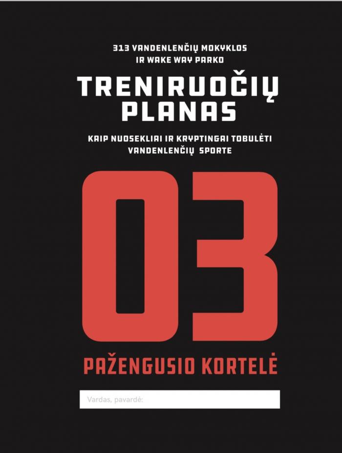 313 VANDENLENČIŲ MOKYKLOS IR WAKE WAY PARKO TRENIRUOČIŲ PLANAS KAIP NUOSEKLIAI IR KRYPTINGAI TOBULĖTI VANDENLENČIŲ SPORTE 03 PAŽENGUSIO KORTELĖ