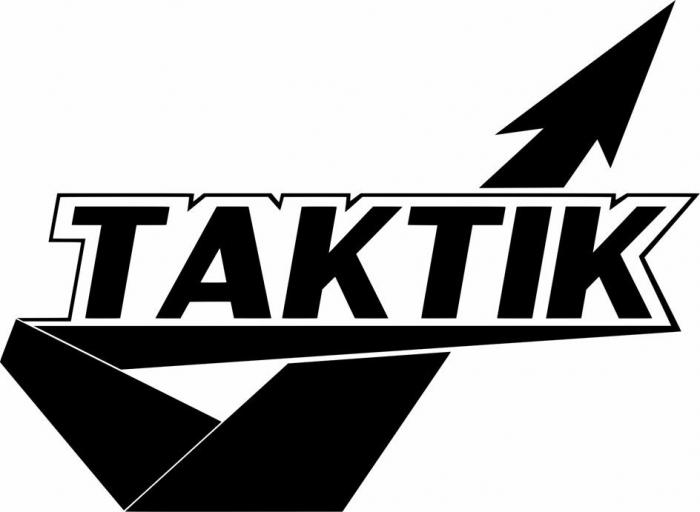 Заявляемое обозначение является комбинированным, представлено в виде слова «TAKTIK», выполненного оригинальным шрифтом буквами латинского алфавита (транслитерация «ТАКТИК»). Изобразительный элемент представлен в виде стрелы пересекающий словесный элемент.