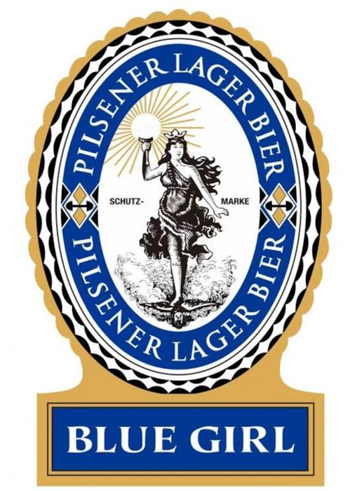 BLUE GIRL, PILSENER LAGER BIER, SCHUTZ - MARKE