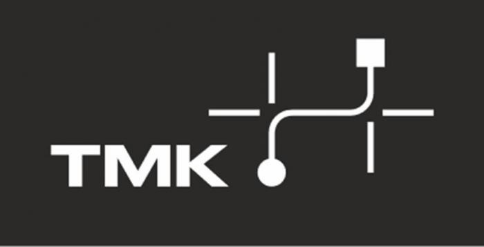 Словесный элемент "ТМК" выполнен буквами кириллического алфавита в стилизованном шрифте черного цвета и представляет собой сокращенное фирменное наименование Заявителя - ПАО "ТМК.