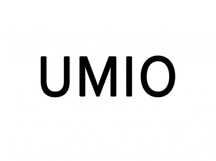 Обозначение представлено в виде фантазийного словесного элемента "UMIO (УМИО), выполненного стандартным жирным шрифтом черного цвете на латинице заглавными буквами.