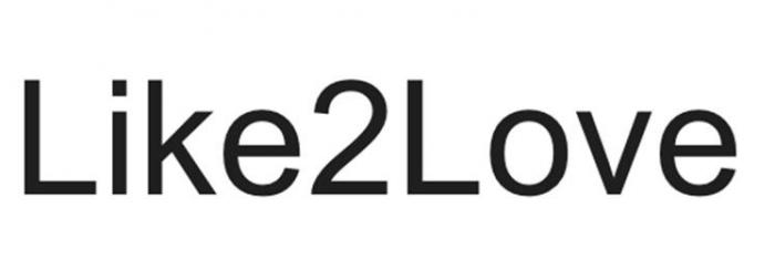 Словесное обозначение состоит из словосочетания "Like2Love". Транслитерация "Like2Love" - "Лике2Лове".