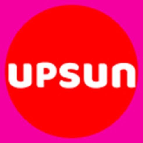 Словесное обозначение "upsun" выполнено строчными буквами латинского алфавита белого цвета.