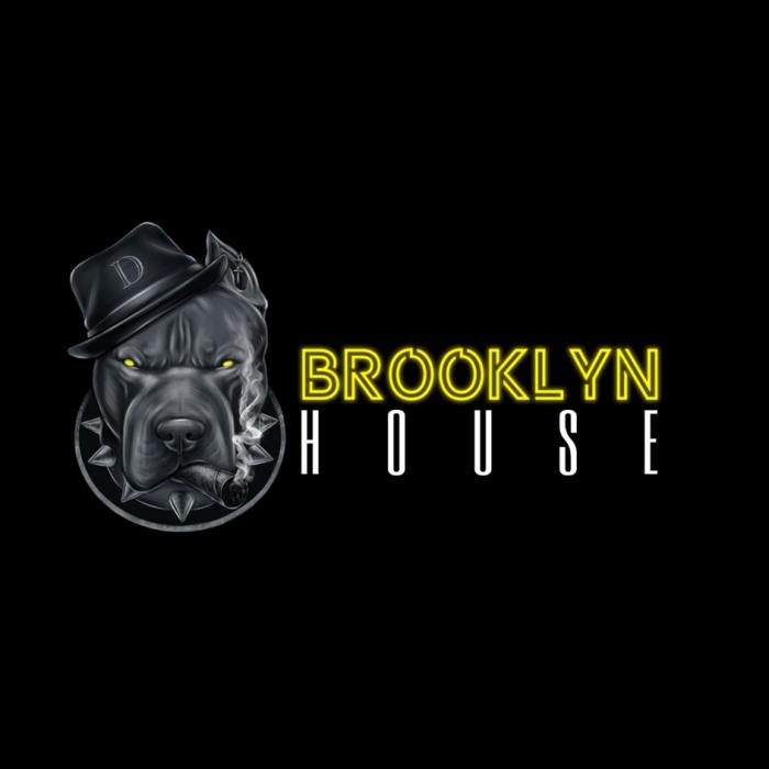 Словесный элемент состоит из слов "BROOKLYN" и "HOUSE", выполненных заглавными буквами в латинице. Транслитерация: бруклин хаус, перевод: бруклинский дом.