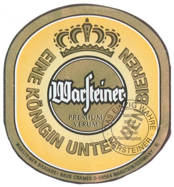 WARSTEINER EINE KONIGIN UNTER DEN BIEREN DAS EINZIG WAHRE PREMIUM VERUM BRAUEREI HAUS CRAMER GERMANY