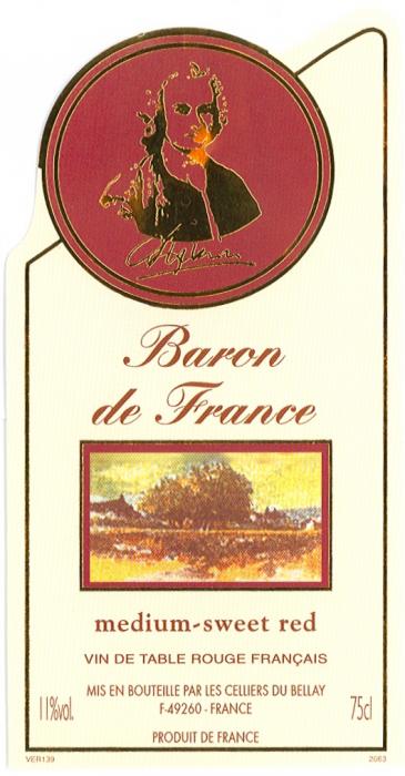 BARON DE FRANCE MEDIUM - SWEET RED VIN DE TABLE ROUGE FRANCAIS MIS EN BOUTEILLE PAR LES CELLIERS DU BELLAYBELLAY