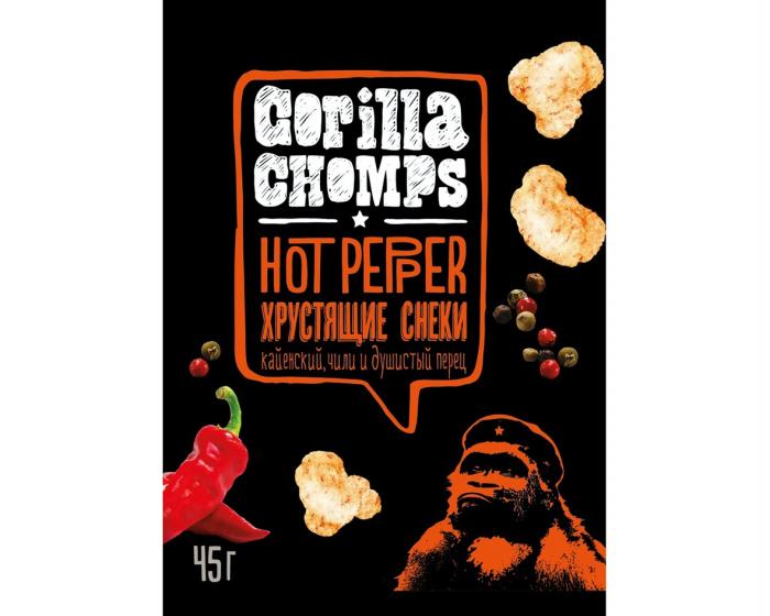 СНЕКИ GORILLA GORILLA CHOMPS HOT PEPPER ХРУСТЯЩИЕ СНЕКИ КАЙЕНСКИЙ ЧИЛИ И ДУШИСТЫЙ ПЕРЕЦПЕРЕЦ