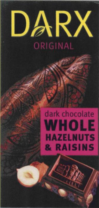 DARX DARX ORIGINAL DARK CHOKOLATE WHOLE HAZELNUTS & RAISINSRAISINS