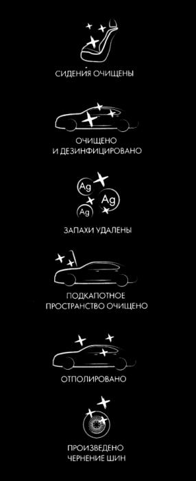 СИДЕНИЯ ОЧИЩЕНЫ ОЧИЩЕНО И ДЕЗИНФИЦИРОВАНО AG ЗАПАХИ УДАЛЕНЫ ПОДКАПОТНОЕ ПРОСТРАНСТВО ОЧИЩЕНО ОТПОЛИРОВАНО ПРОИЗВЕДЕНО ЧЕРНЕНИЕ ШИНШИН