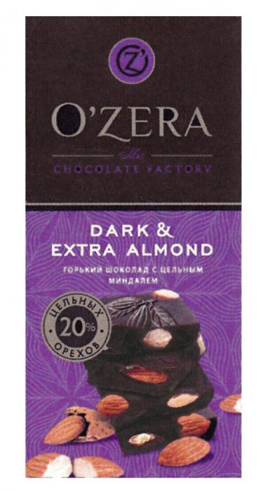 OZ OZERA THE CHOCOLATE FACTORY DARK & EXTRA ALMOND ГОРЬКИЙ ШОКОЛАД С ЦЕЛЬНЫМ МИНДАЛЕМ 20% ЦЕЛЬНЫХ ОРЕХОВO'Z O'ZERA ОРЕХОВ