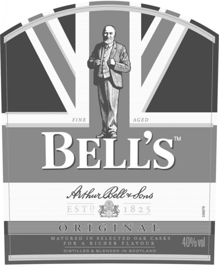 BELLS FINE AGED BLENDED SCOTCH WHISKEY ARTHUR BELL & SONS ESTD 1825 ORIGINAL MATURED IN SELECTED OAK CASKS FOR RICHER FLAVOUR DISTILLED & BLENDED IN SCOTLANDBELL'S SCOTLAND