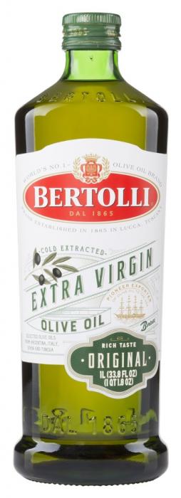 BERTOLLI DAL 1865 WORLDS NO1 OLIVE OIL BRAND ESTABLISHED IN 1865 IN LUCCA TUSCANY COLD EXTRACTED EXTRA VIRGIN PIONEER EXPORTED OF OLIVE OIL TO THE USA SELECTED OLIVE OILS FROM ARGENTINA ITALY SPAIN AND TUNISIA RICH TASTE ORIGINALWORLD'S ORIGINAL