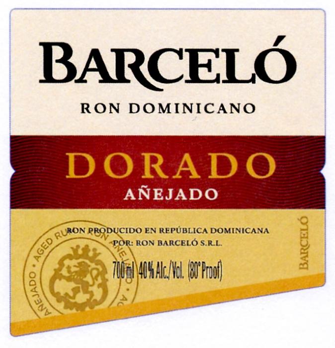 BARCELO RON DOMINICANO DORADO ANEJADO RON PRODUCIDO EN REPUBLICA DOMINICANA POR RON BARCELO S.R.L. AGED RUMRUM