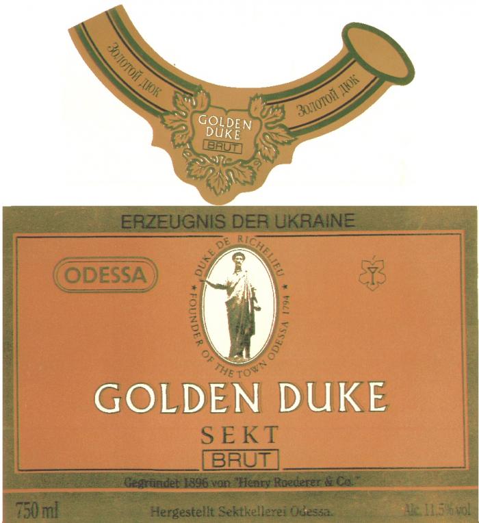 GOLDEN DUKE BRUT ЗОЛОТОЙ ДЮК DE RICHELIEU FOUNDER OF THE TOWN ODESSA 1794 SEKT